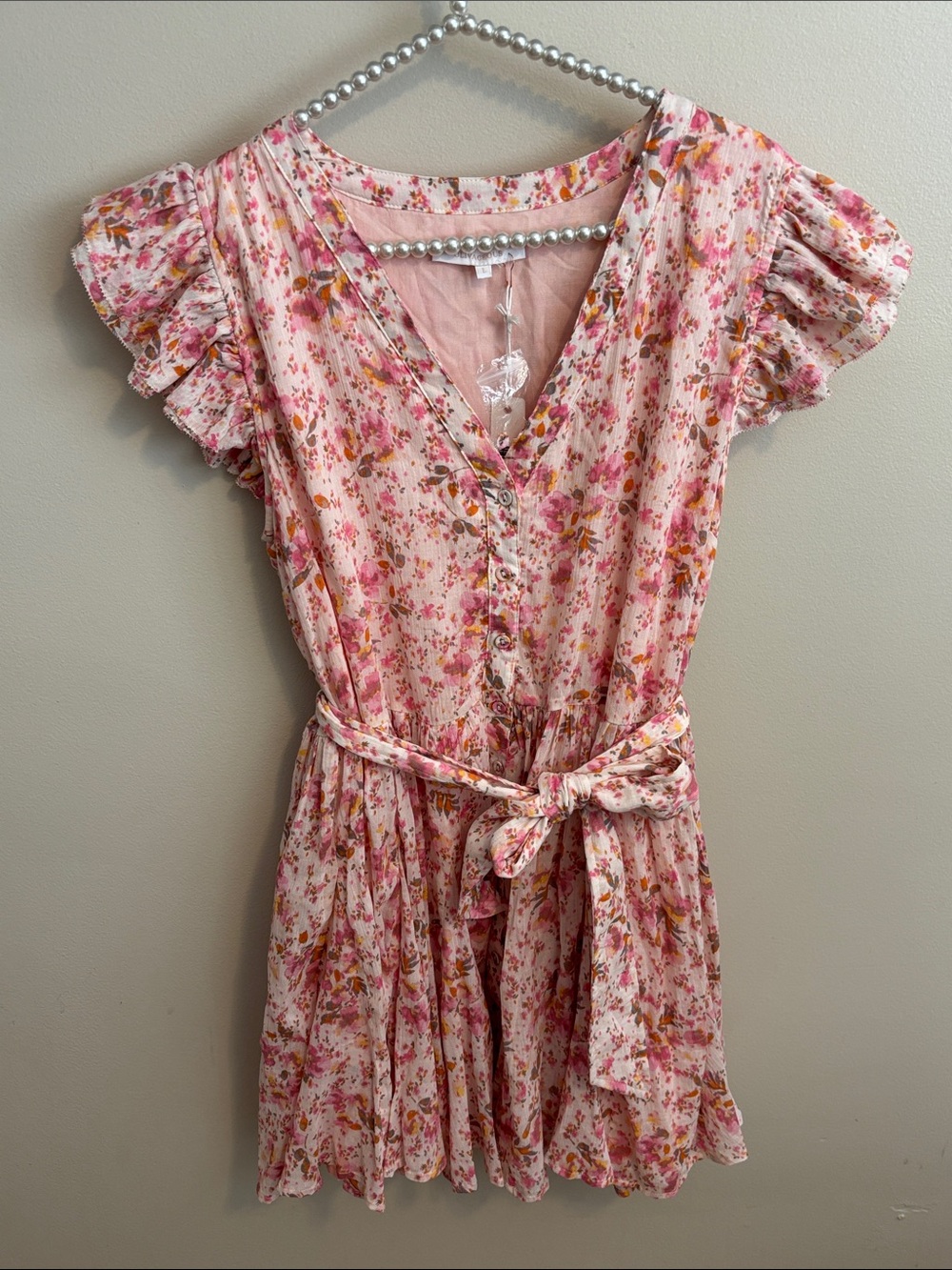 NEW Olivaceous Pink Floral Print button up dress size large